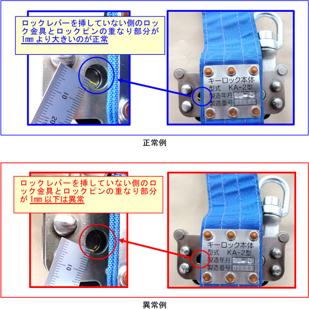 ロック金具とロックピンの重なり部分の点検